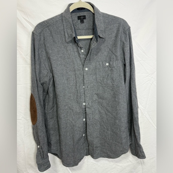J.Crew Slim Gray Cotton Wool Button Down Shirt Elbow Patch Size L - Picture 2 of 6